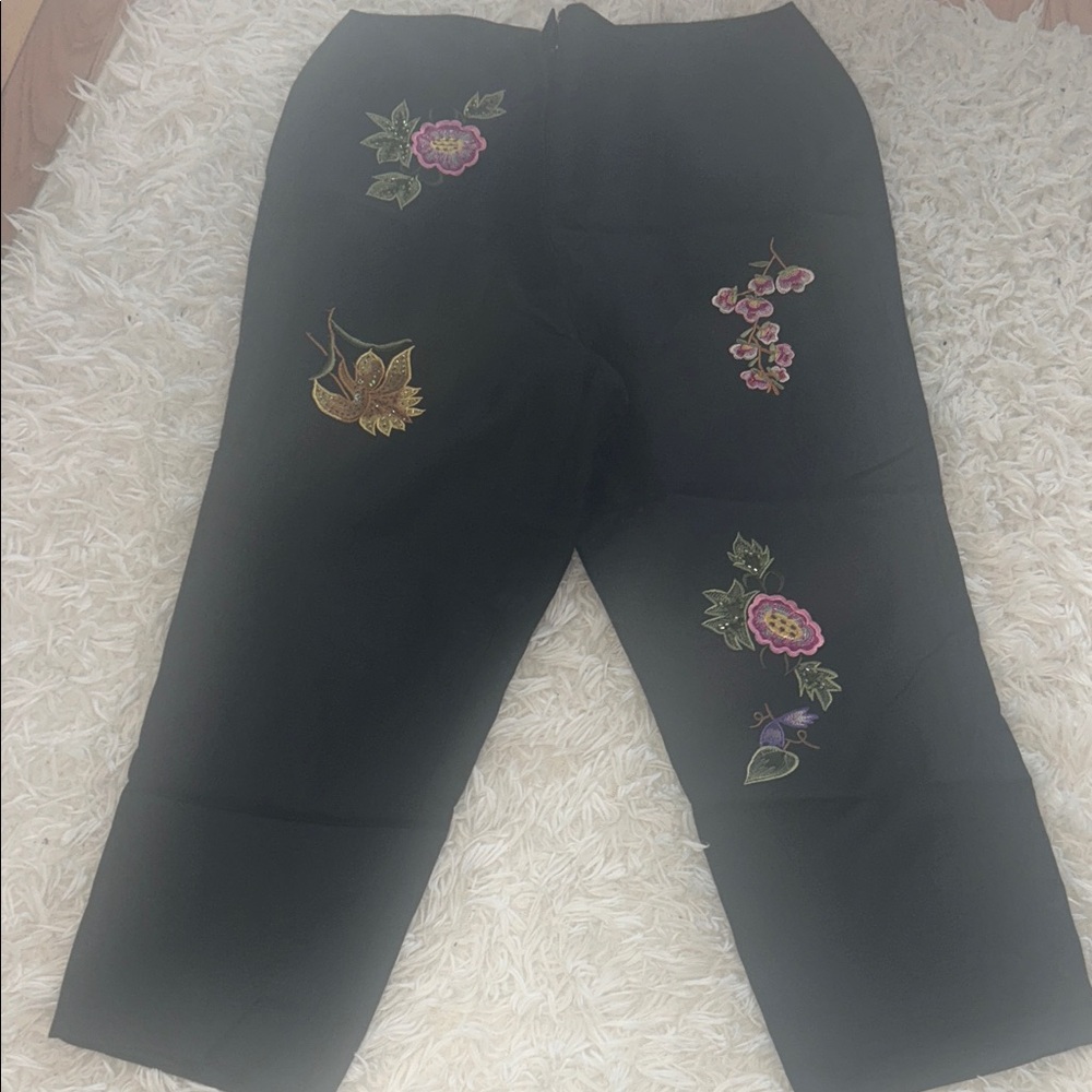 Black Floral Embroidered Women’s Pants